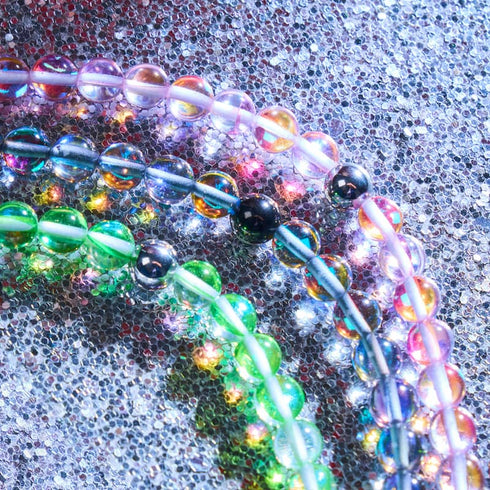 Grüner Mond | Silber | Galaxie Glas Makramee Perlen Armband